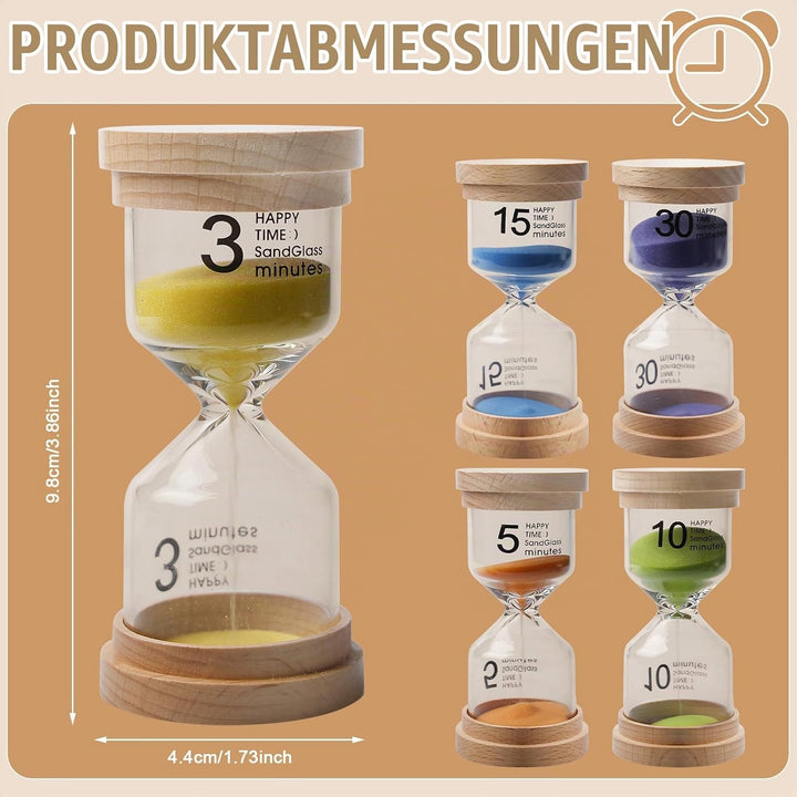 5 Stück Bunter sanduhren Set für kinde, Sanduhren 5 Farben Sanduhr, 3/5/10/15/30 Glas Timer für Schu