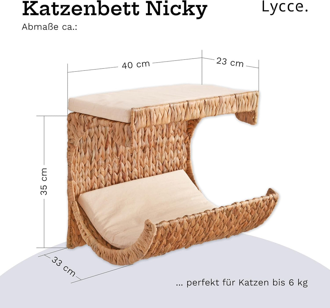 Lycce Katzenbett Wand | Kletterwand Katzen | Katzenmulde Wandmontage Nicky | Naturmaterial Wasserhya