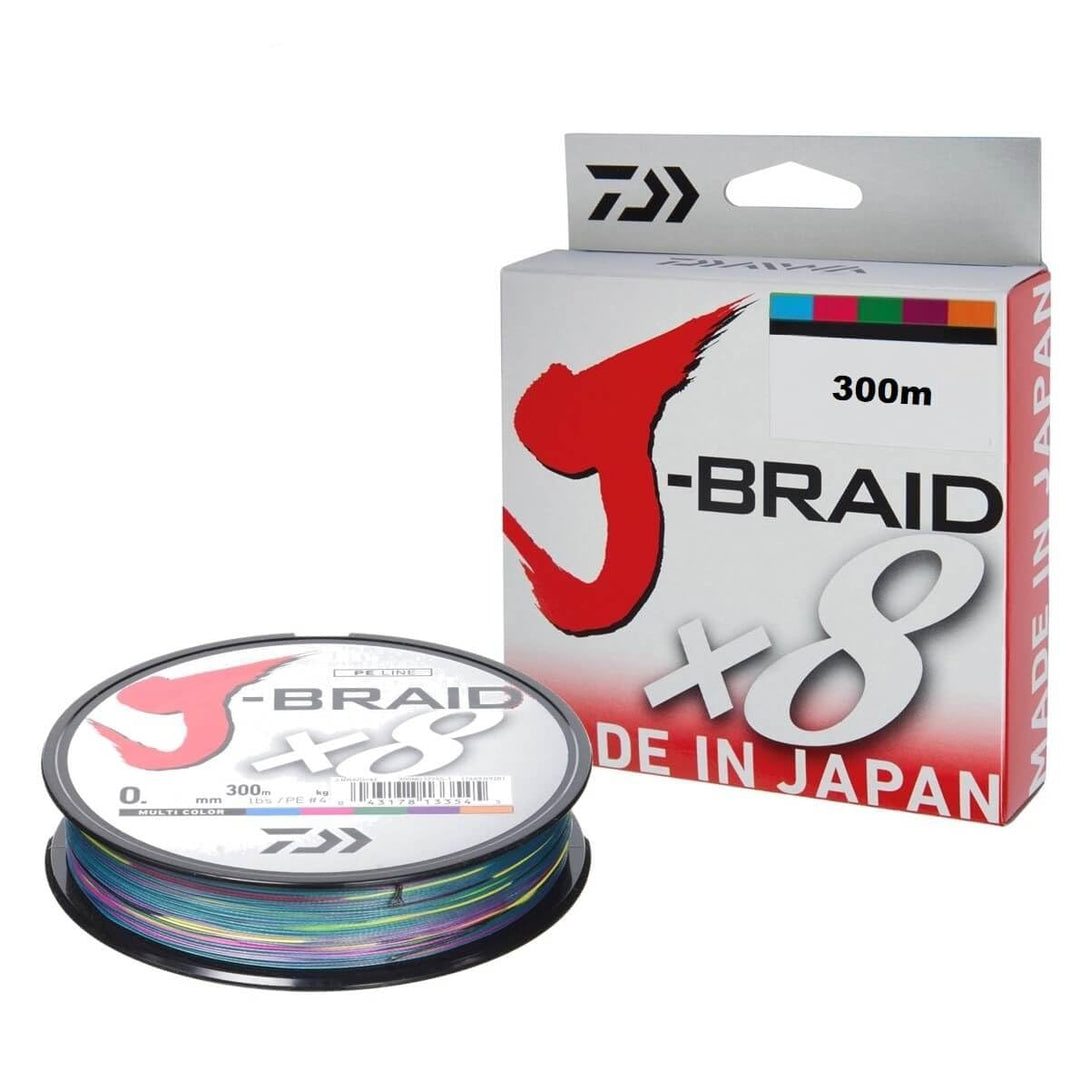 Daiwa J-Braid 8 Braid 300m multicolour - geflochtene Angelschnur Dm: 0,35mm, Dm: 0,35mm