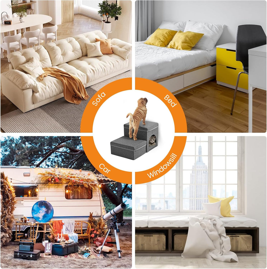 Hundetreppe, Sunowl 2 Stufige Faltbare Haustiertreppe, Extra Breite Hundetreppe Sofa Bett mit Staura