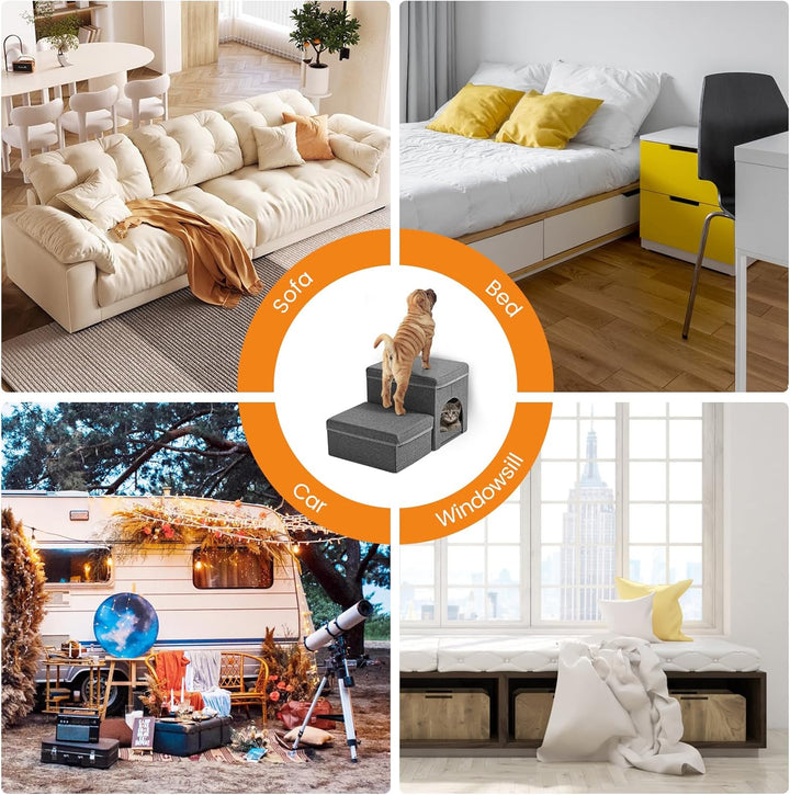 Hundetreppe, Sunowl 2 Stufige Faltbare Haustiertreppe, Extra Breite Hundetreppe Sofa Bett mit Staura