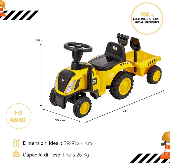 Caterpillar-Traktor-Rutschfahrzeug für Kinder von 1 bis 3 Jahren mit Anhänger, realistischen Geräusc