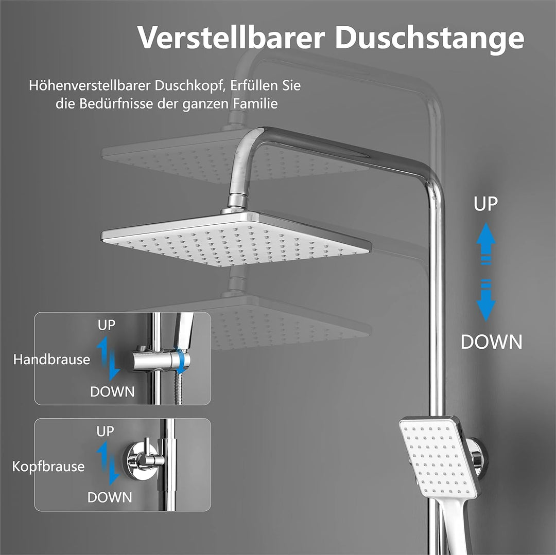 YOOZENA Duscharmatur Komplettset,Duscharmatur mit Thermostat,Regendusche mit armatur, Duschsystem,fü