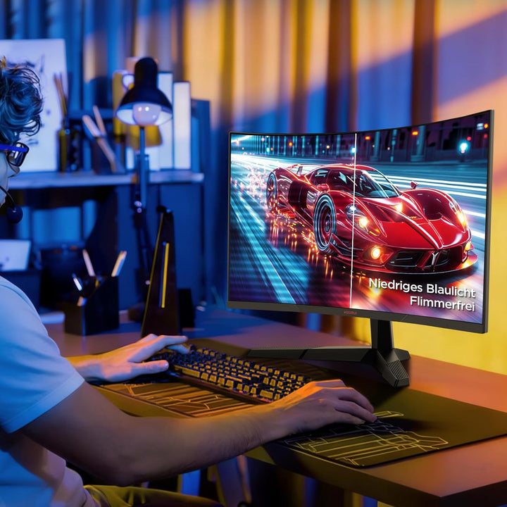 KOORUI Gaming Monitor 27 Zoll, 1800R Gebogene Oberfläche, 2560X1440 (QHD) Bildschirm, 144 Hz 1 ms, D