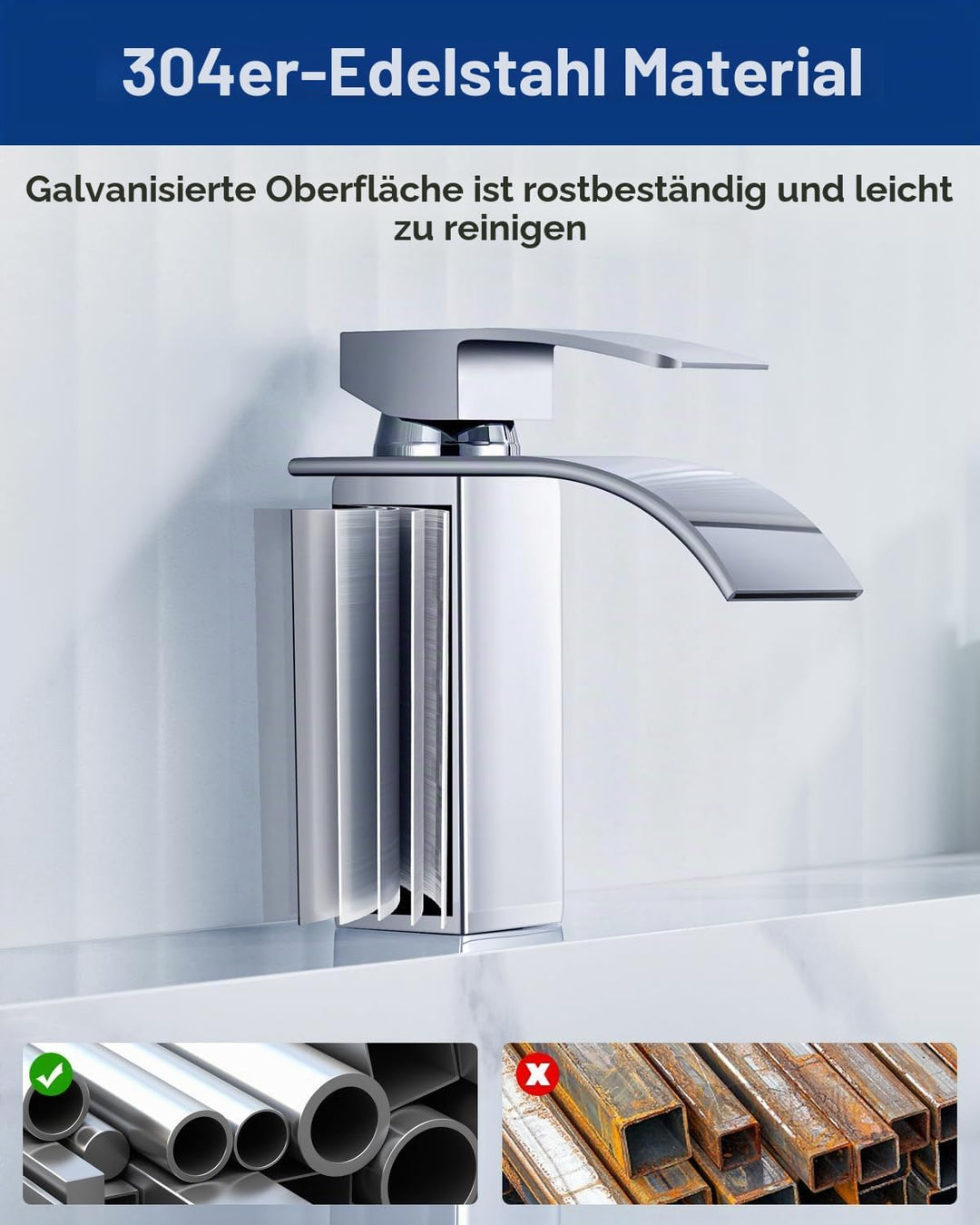 Wasserhahn Bad, CECIPA Wasserfall Wasserhahn Bad Edelstahl Waschtischarmatur Wasserfall mit Auslauf