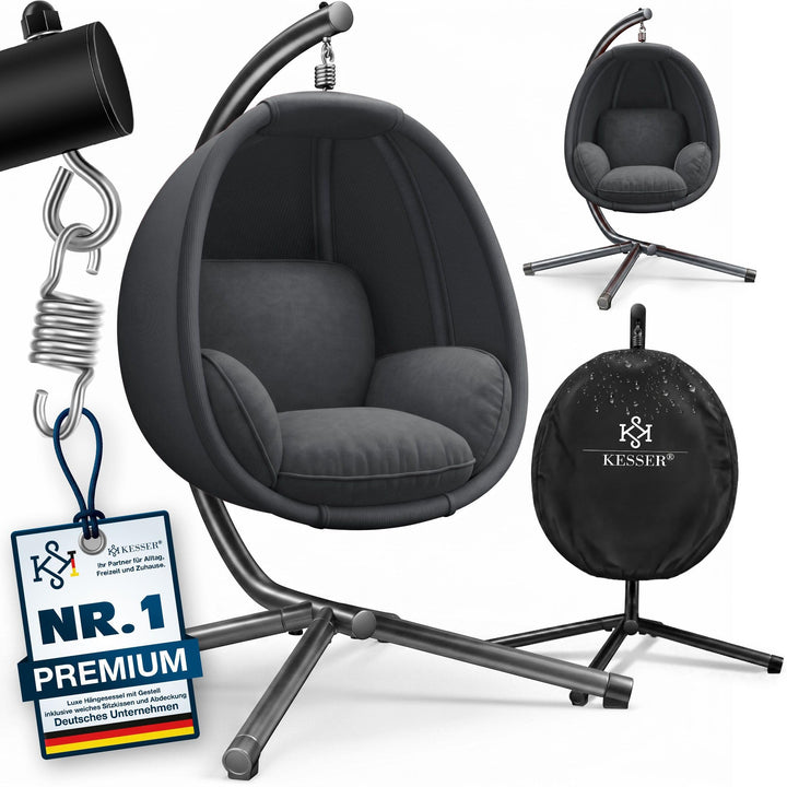 KESSER® Luxe Hängesessel mit Gestell + weiches Sitzkissen und Abdeckung, Seitenpolsterung, Rückenkis