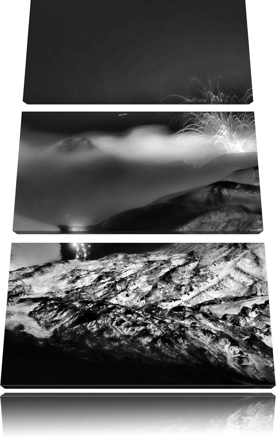 Pixxprint Monocrome, Gefährlicher Vulkanausbruch 3-Teiler Leinwandbild 120x80 Bild auf Leinwand