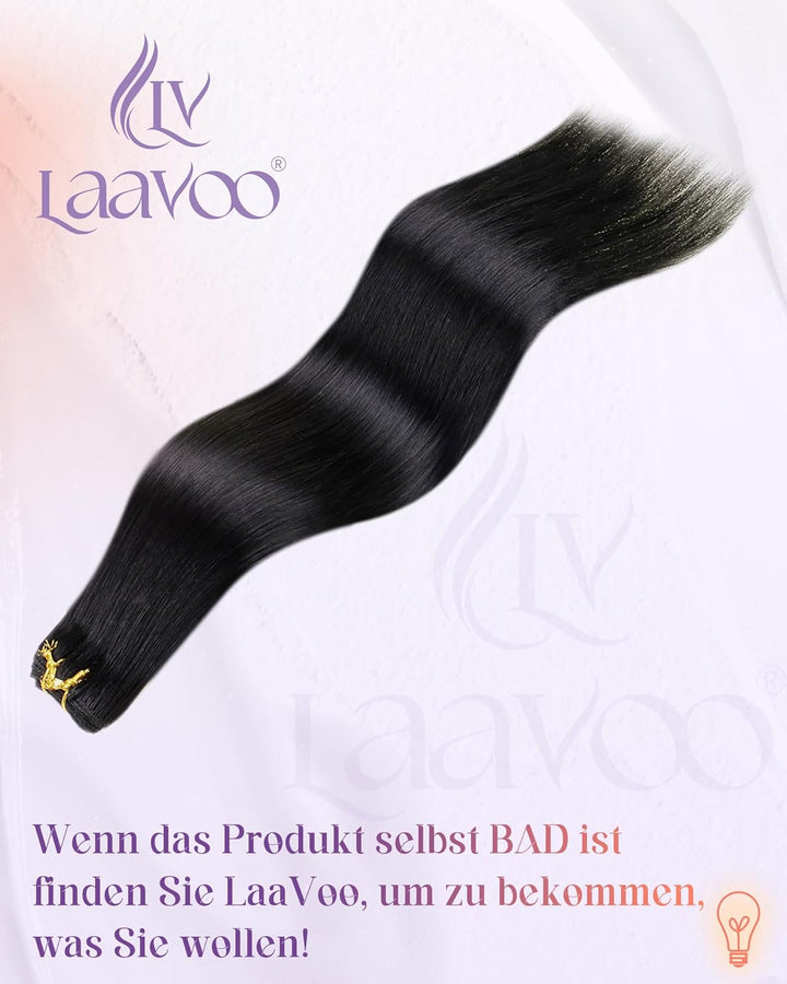 LaaVoo Tressen Extensions Echthaar Schwarz Haarverlängerung Echthaar Weave 40cm Haartressen Extensio