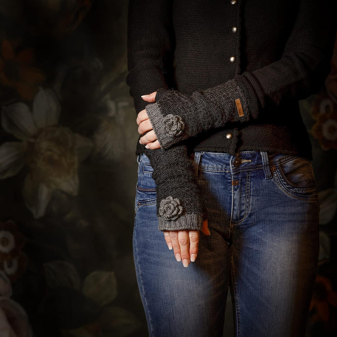 McRon Damen Gestrickte Pulswärmer Modell Lana Anthrazit, Anthrazit