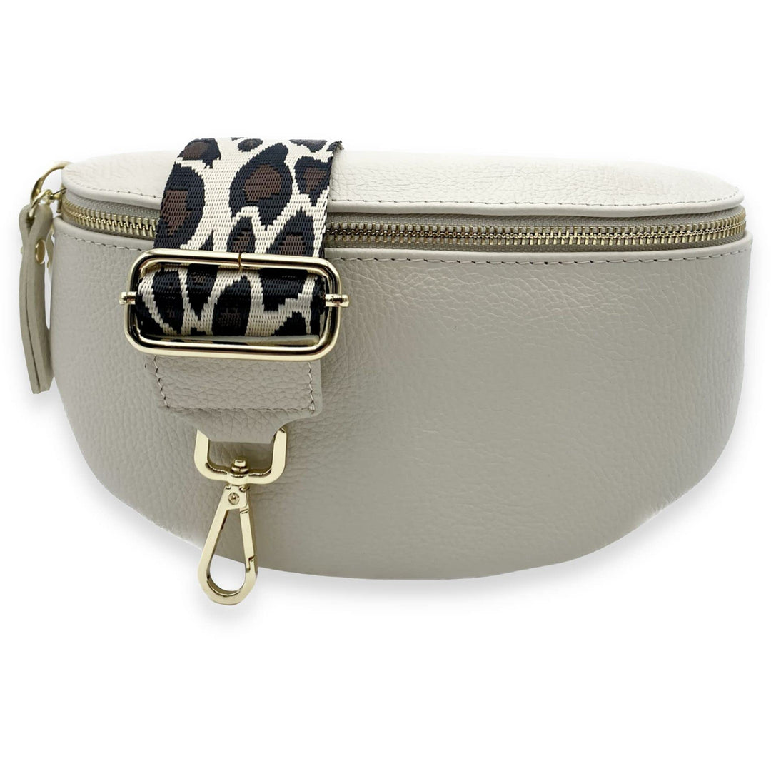 Bauchtasche mit breitem Wechselgurt Damen Gold, Leder Crossbody Bag mit breitem Gurt, Gürteltasche,