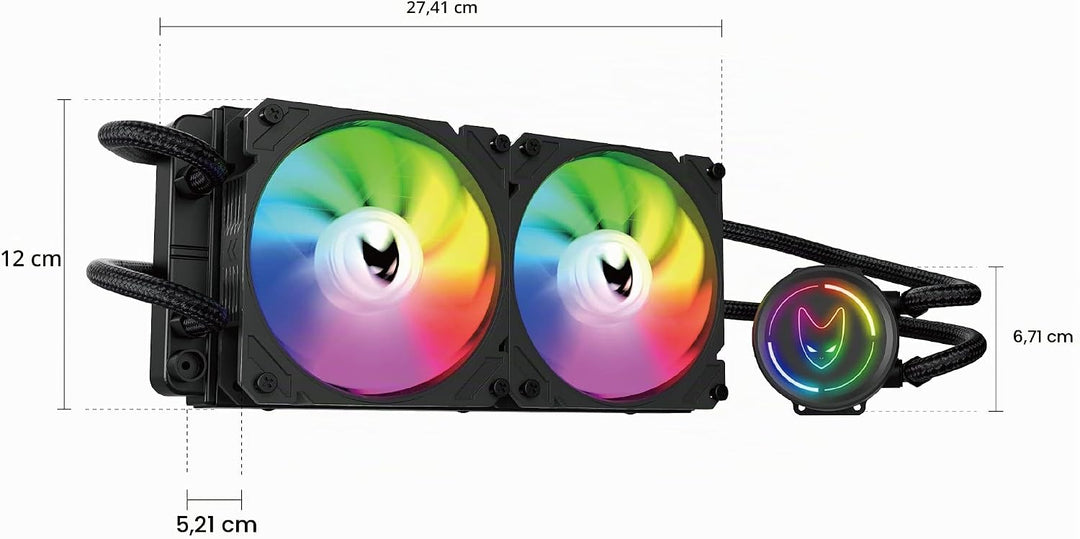 Oversteel - ZIRCON Flüssigkeitskühlung 240mm RGB, 2x PWM Lüfter 120mm RGB, TDP 200W, Kompatibel mit