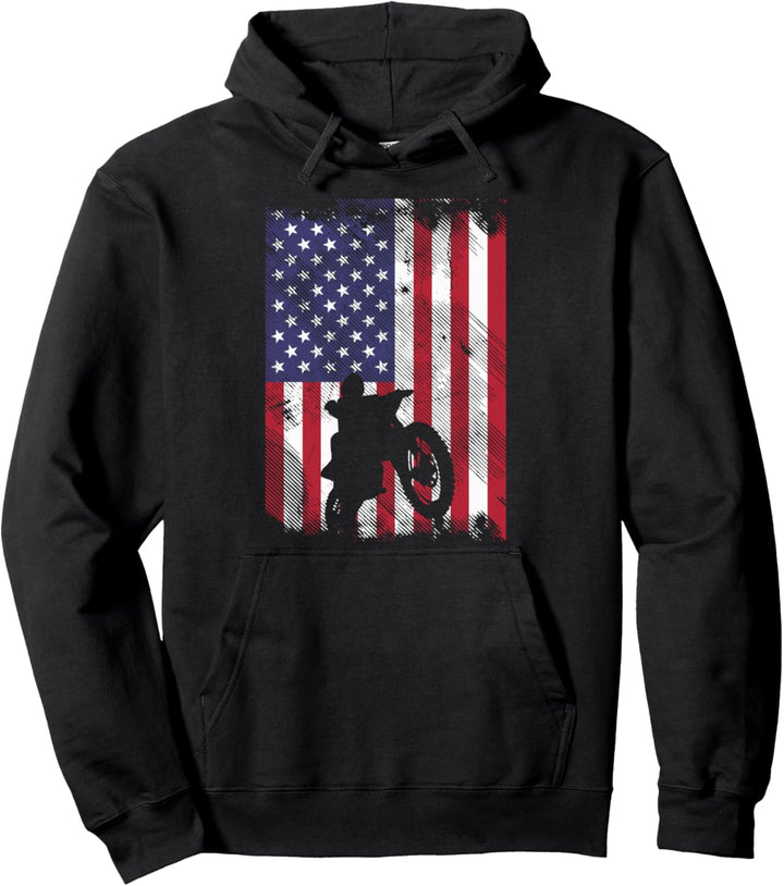 American Flag Dirt Bike Vintage Motocross Racing Riding Gift Pullover Hoodie