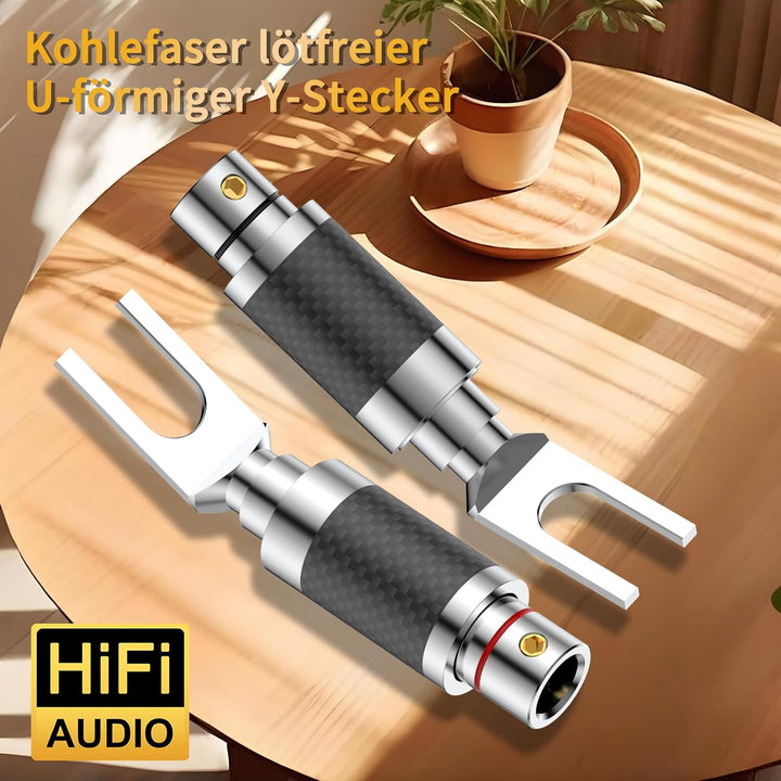 Tertullus 4 Stücke High End Kabelschuhe Gabelstecker Klemmen Verbinder Carbon Gabelweite 8,0 mm Voll