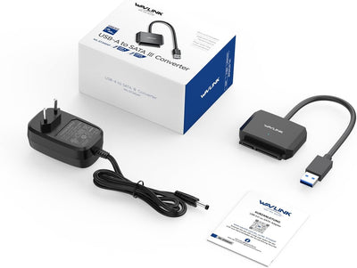 WAVLINK USB 3,0 auf SATA Adapter - inkl. 12V 2A DC-Netzteil für 2,5" oder 3,5" SSD und HDD USB zu SA