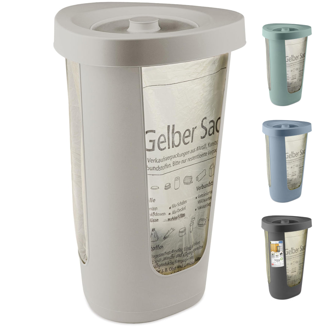 Rotho Fabu Müllsackständer gelber Sack mit Deckel, Kunststoff (PP recycelt), cappuccino, (40.0 x 40.