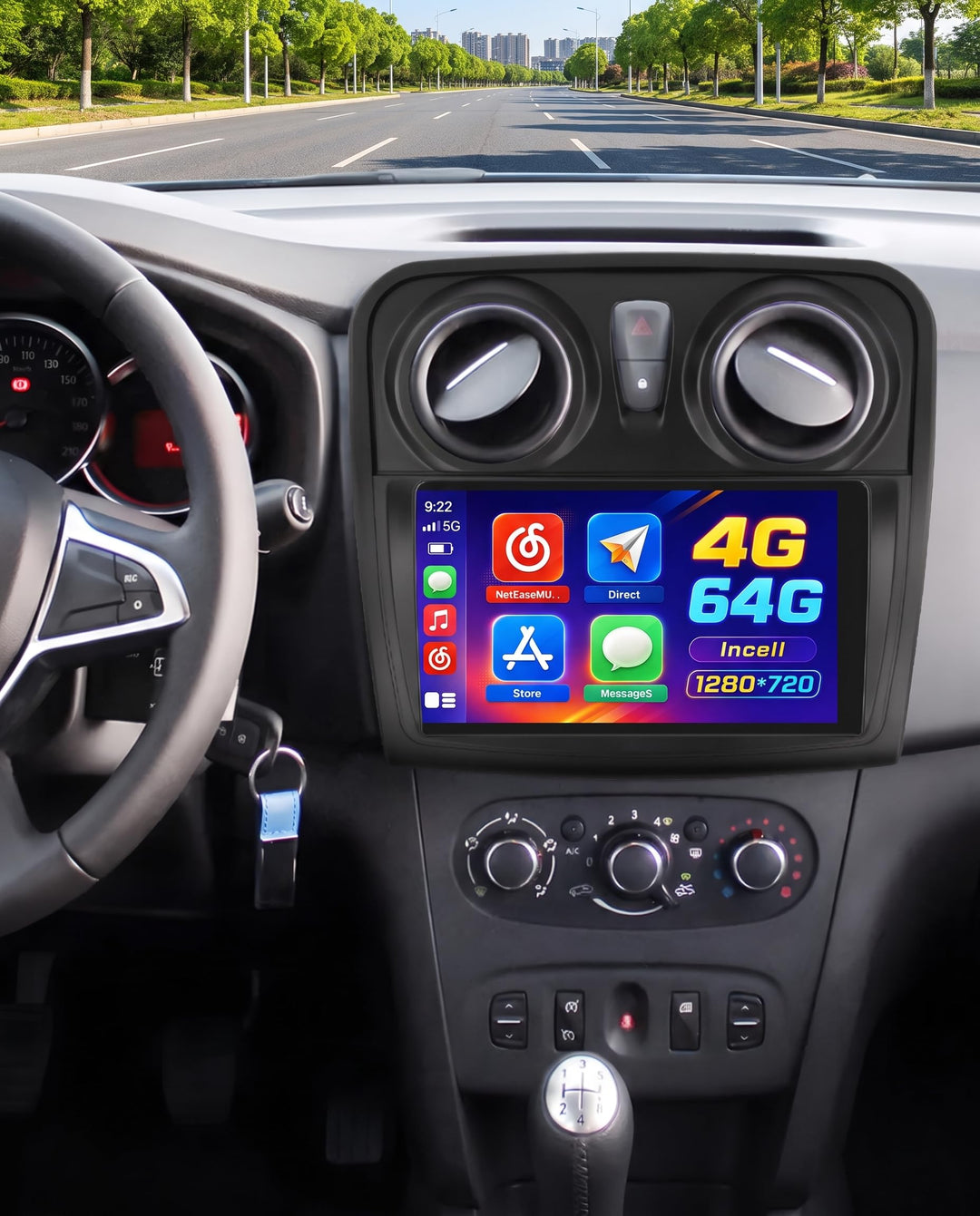 Hikity 4+64G Android 15 Autoradio für Renault Dacia SANDERO II B52 2012-2019, 9" Bildschirm Radio mi