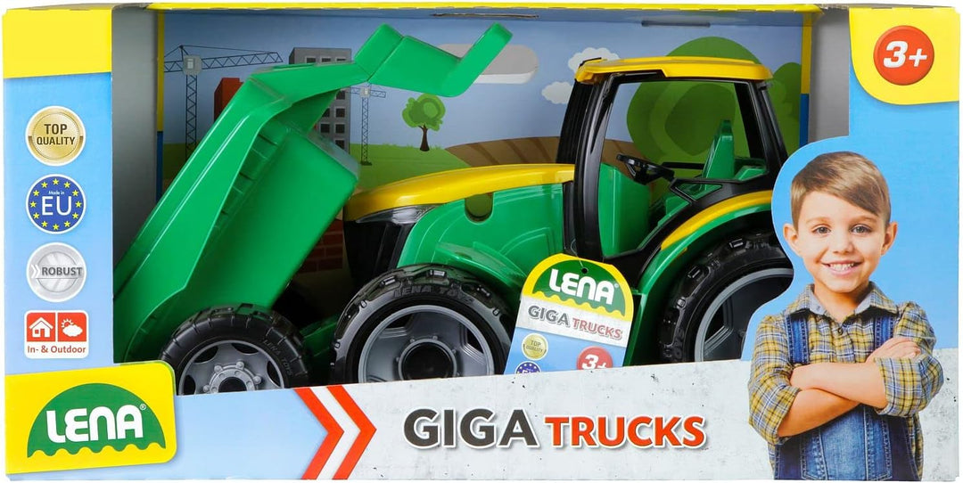 Lena 02122 - Giga Trucks Traktor und Anhänger grün, Starke Riesen Spielfahrzeug Set mit Trecker ca.