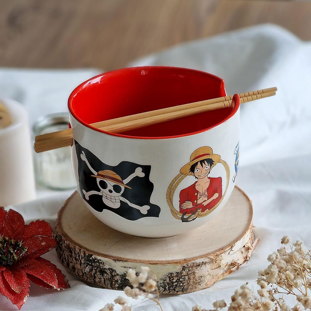 Elbenwald - One Piece - Monkey D. Luffy Ramen Schale mit Ess-Stäbchen 500 ml Keramik Weiss