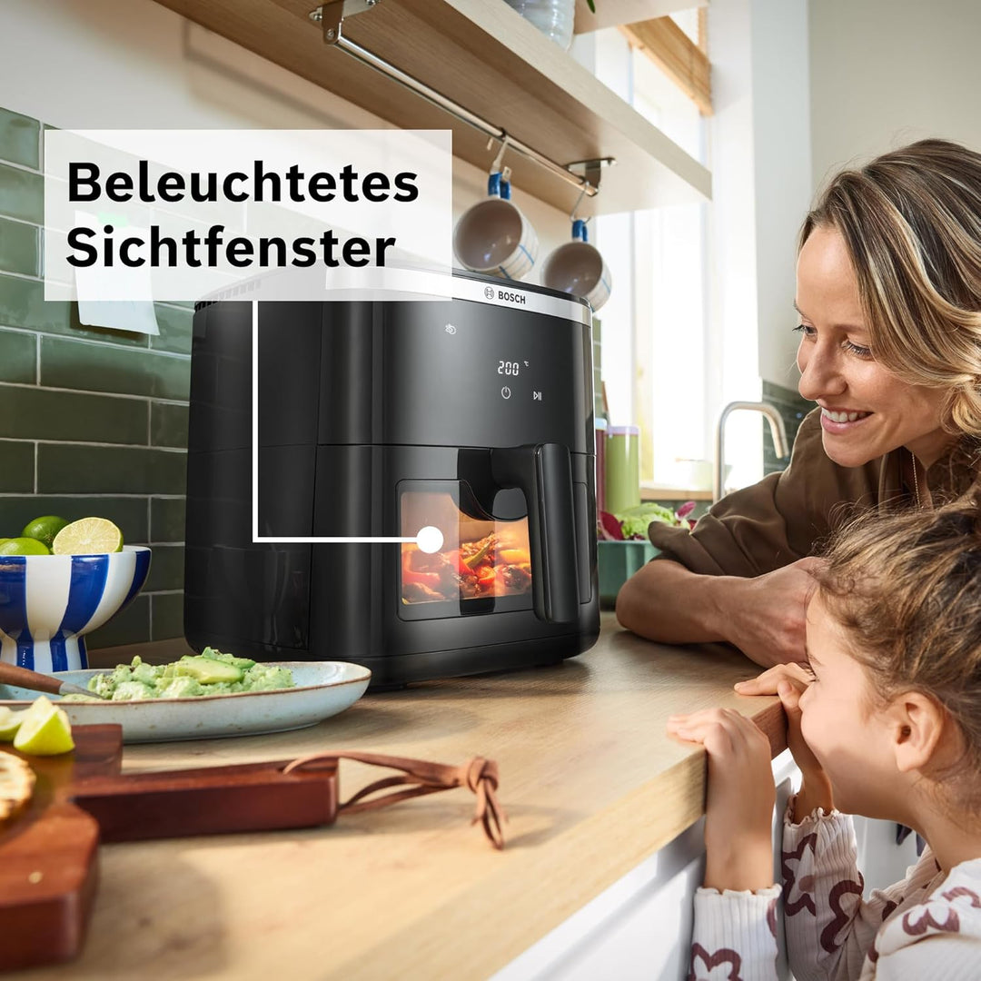 Bosch Heissluftfritteuse Serie 6, XXL 7,2 L Fassungsvermögen, 7 voreingestellte Programme, beleuchte