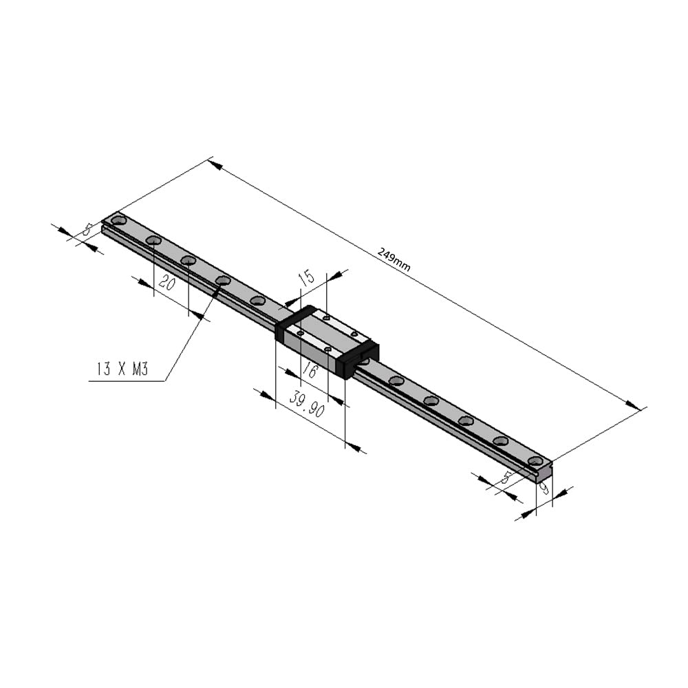 Veekaft Schwarze Beschichtung MGR Schiene MGR9 Miniatur-Linearführung 250 mm mit MGN9H Schlitten, ge