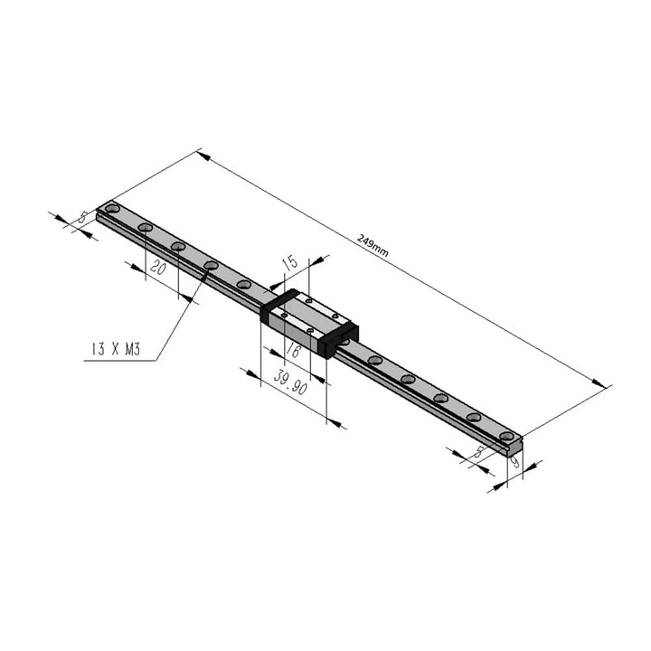 Veekaft Schwarze Beschichtung MGR Schiene MGR9 Miniatur-Linearführung 250 mm mit MGN9H Schlitten, ge