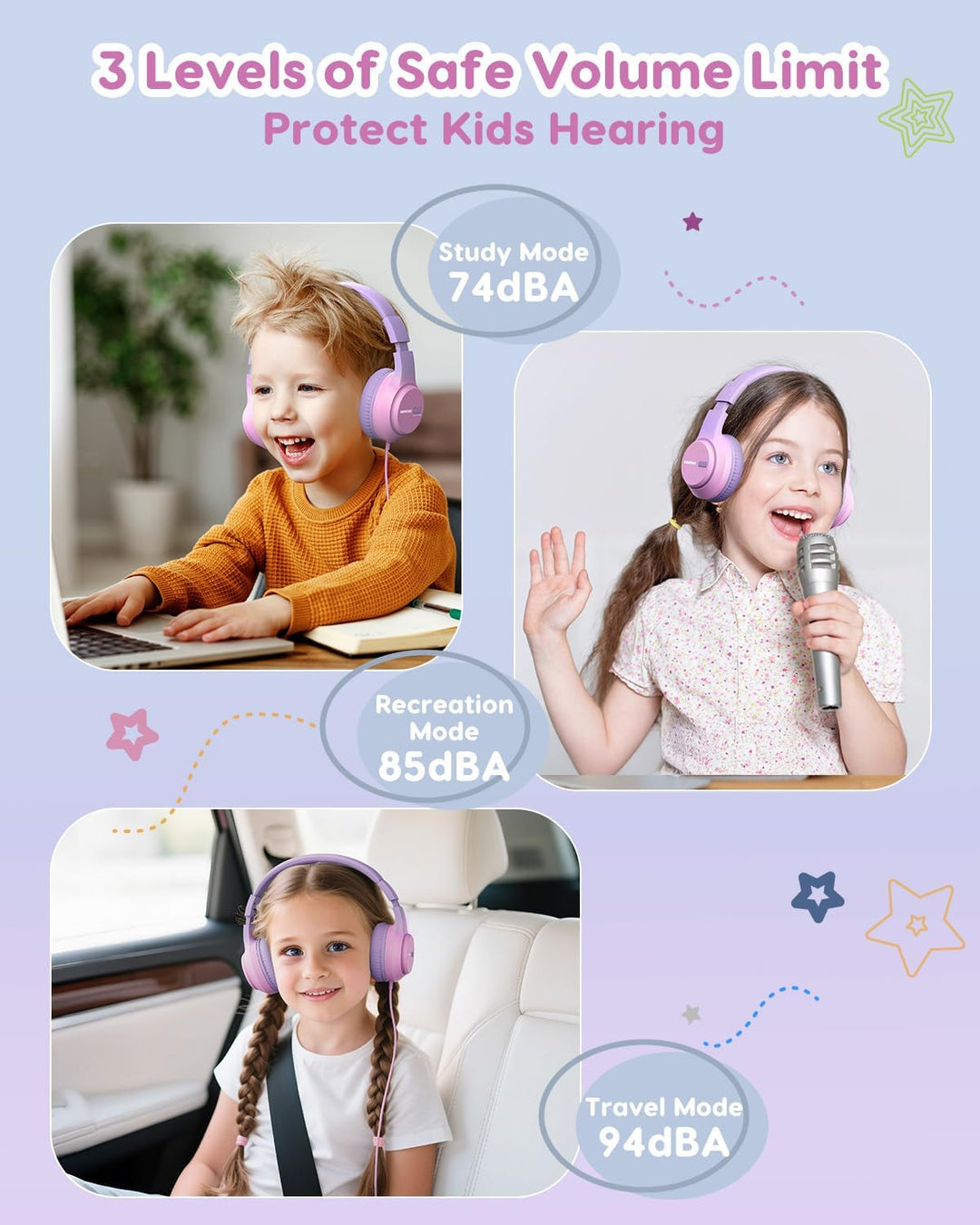 awatrue Kinder Kopfhörer, 74/85/94dB Sichere Lautstärke Kopfhörer Kinder mit Kabel, Stereo Sound, Fa