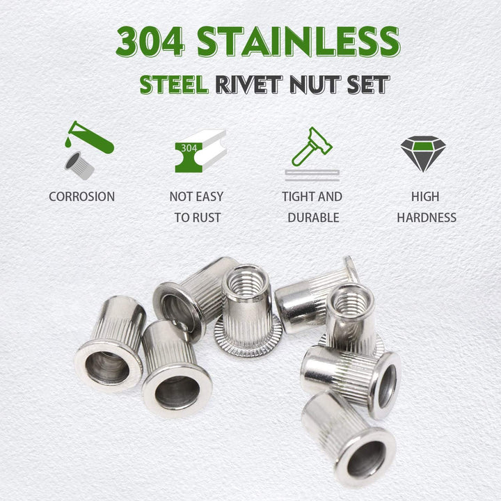 Waycreat 304 Nietmutter Edelstahl Sortiment,Rivet nut Nutsert Kit M3 M4 M5 M6 M8 M10 M12, 189-pack