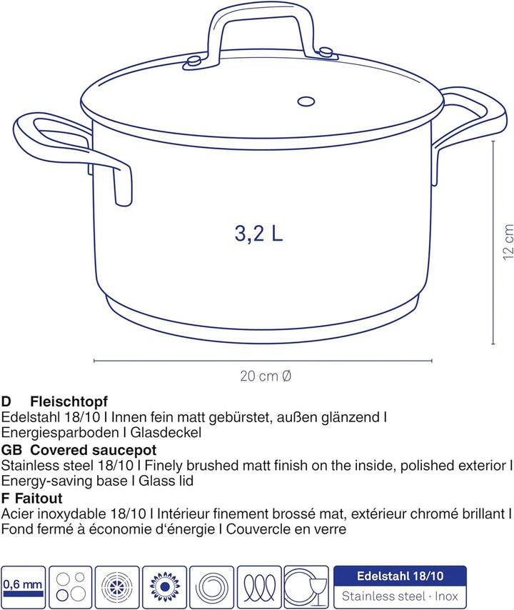 Kela 10175 Flavoria Fleischtopf, 18/8 Stainless Steel, 3.2 liters 3,2 l, 3,2 l