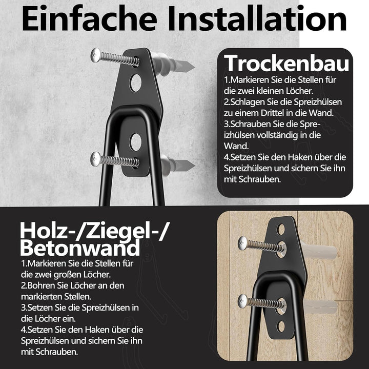 Kitmiido 12er Set Wandhaken für Garage | Schwerlast Doppelhaken | Platzsparende Aufbewahrung für Wer