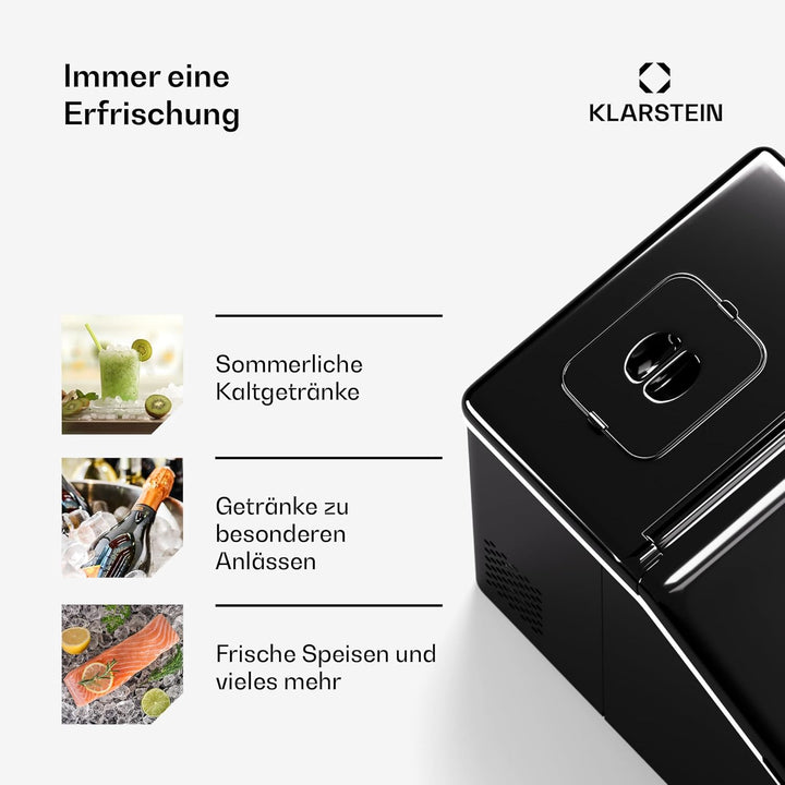 Klarstein Eiswürfelmaschine – Edelstahl, 13 kg/24 h, Touchscreen, kristallklare Eiswürfel, niedriger