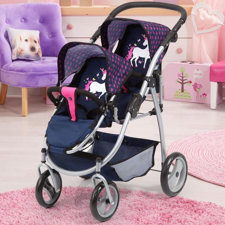 Bayer Design 26554AA Zwillingspuppenwagen für Puppen, modern, höhenverstellbarer Griff, zusammenklap