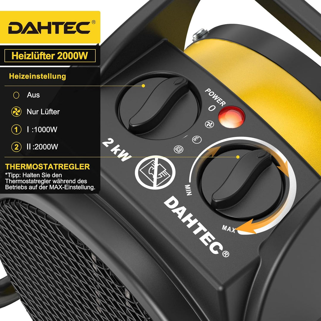 Heizlüfter 2000 Watt Keramik Heizstrahler Elektroheizer Bauheizer Bautrockner mit Thermostat Heizger