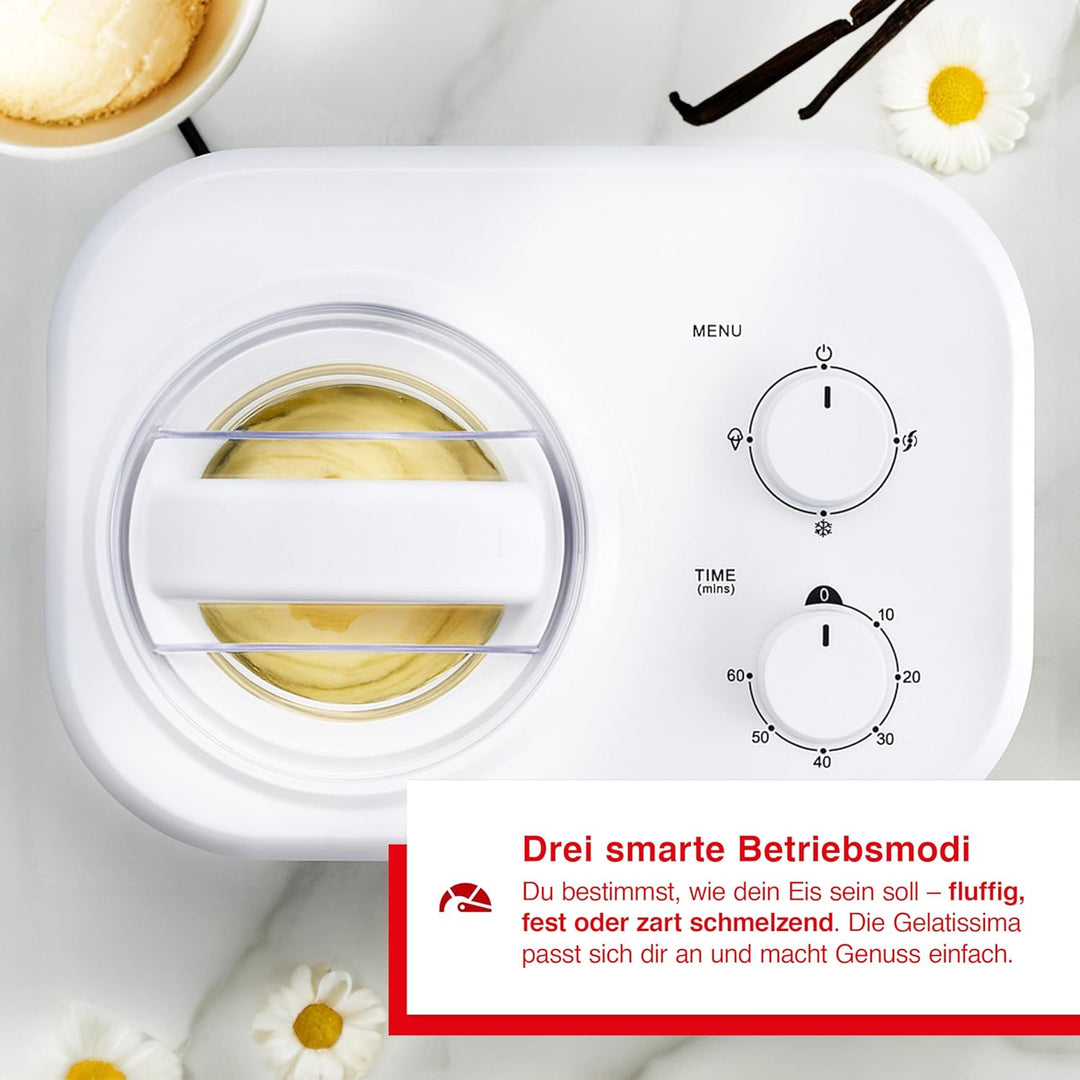 Solis Gelatissima Eismaschine (Typ 8503) – 1L Eiscreme Maschine für Zuhause, Frozen Yogurt & Sorbet