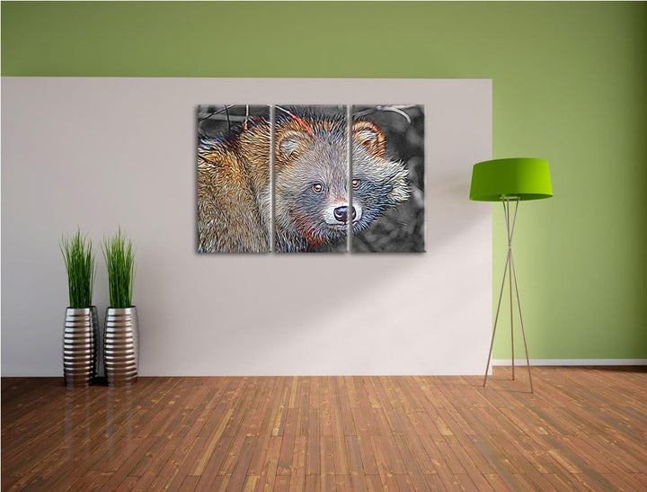 süsser Waschbär schwarz/weiss Deluxe 3-Teiler Leinwandbild 120x80 Bild auf Leinwand, XXL riesige Bil
