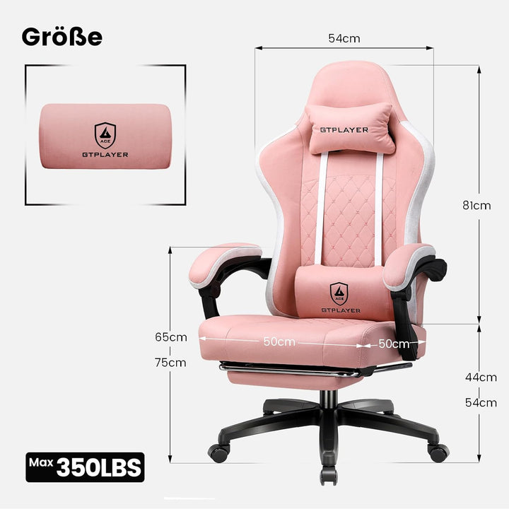 GTPLAYER Gaming Stuhl Stoff, Gaming Sessel mit Taschenfederkissen, ergonomischer Drehstuhl, Gamer St