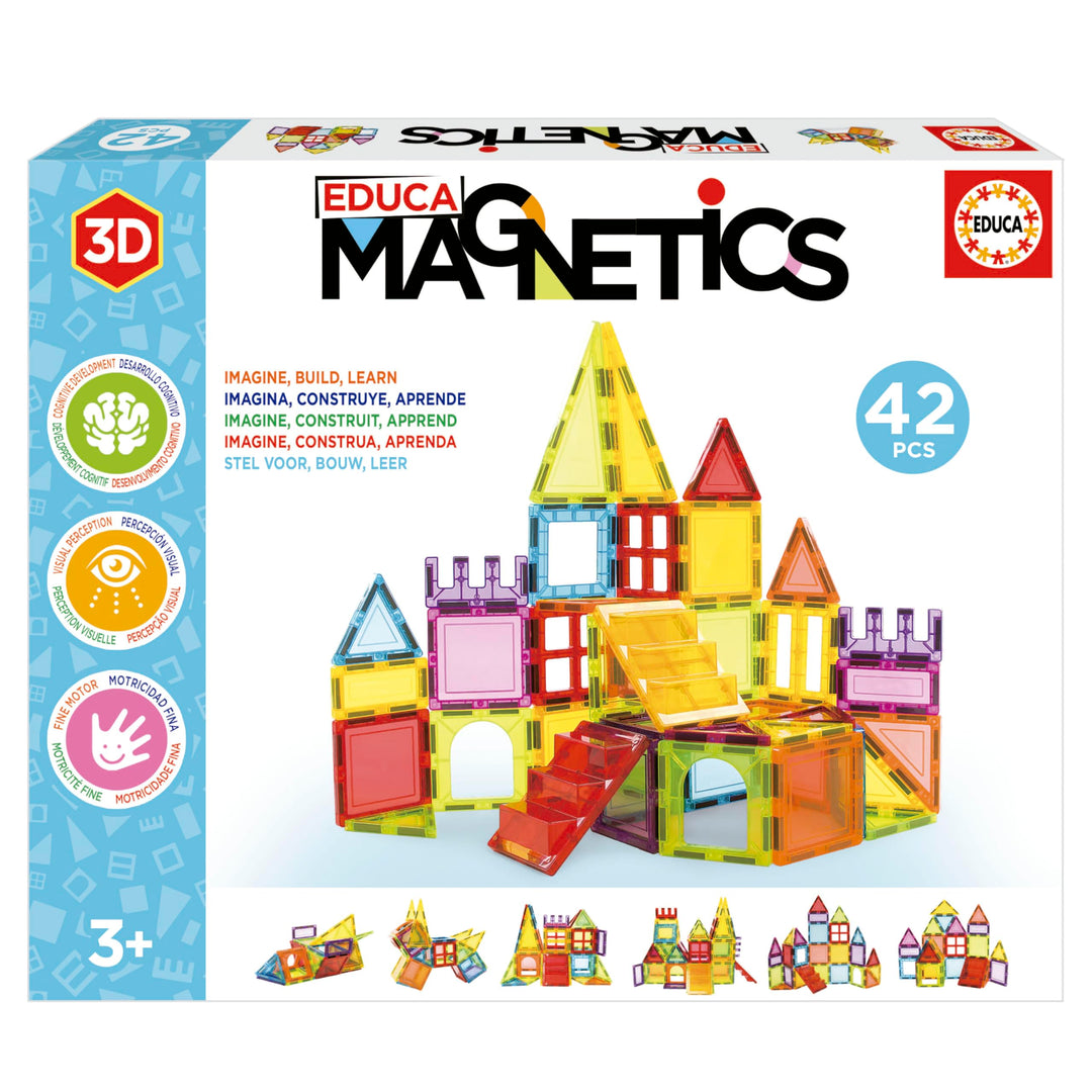 Educa - Magnetic | Magnetische Bausteine Kinder 42 Teile | 3D-Magnetbaukasten mit Fenstern & Spitzen