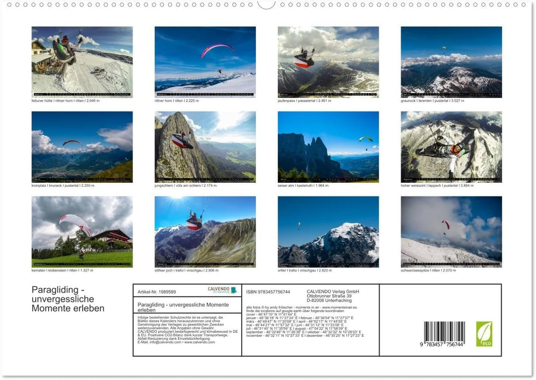 Paragliding - unvergessliche Momente erleben (hochwertiger Premium Wandkalender 2026 DIN A2 quer), K