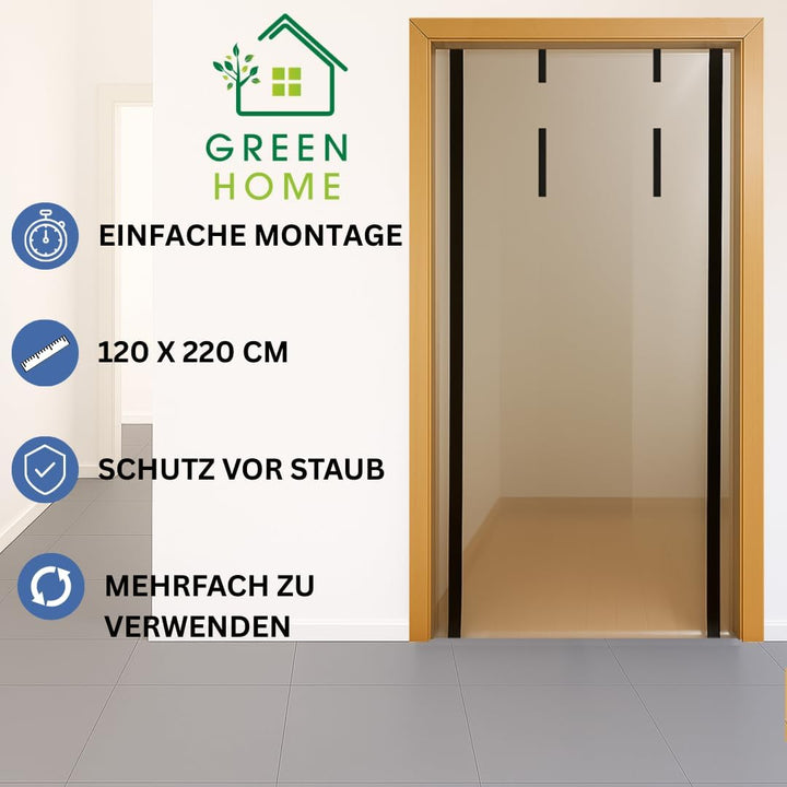 Green Home Staubschutztür Folie mit Reissverschluss Bautür [PE-Folie] 1,20 x 2,20 m inkl. doppelseit