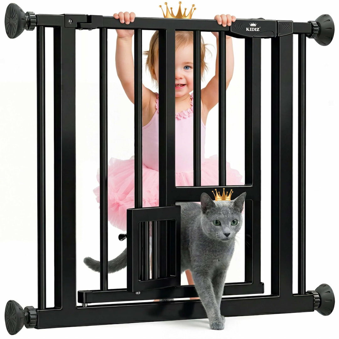 KIDIZ Absperrgitter zum Klemmen mit Katzenklappe, Türschutzgitter, Autoclose Kinder Treppengitter oh