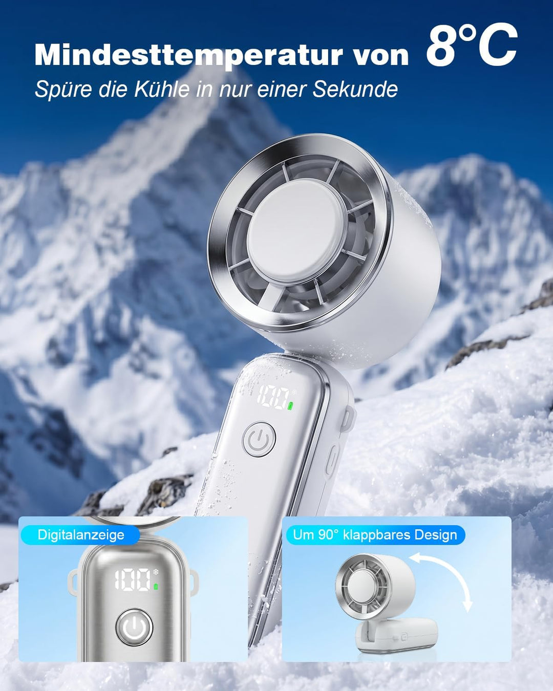 Spopal Klein Handventilator, Tragbarer Turbo-Ventilator mit Kühleffekt | 1-100 einstellbare Lüfterst