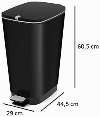 Curver KIS Chic Bin Style Treteimer 45l mit Deckel und Pedal, Müllbeutelaufhängung, schwarz metallic