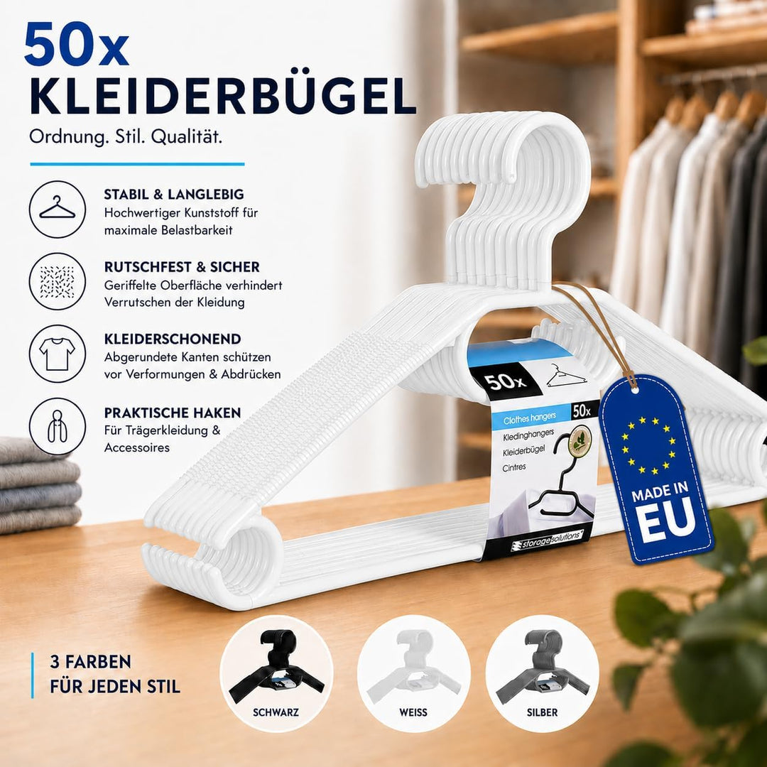 50 Kleiderbügel mit 360 Grad drehbaren Haken recycelter Kunststoff Bügel rutschfest, platzsparend, M