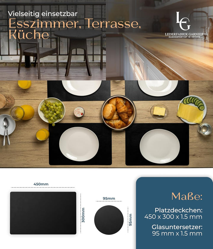 Lederfabrik Garnier® Platzsets und Untersetzer 4er Set, abwaschbar, echtes recyceltes Leder, Tischse