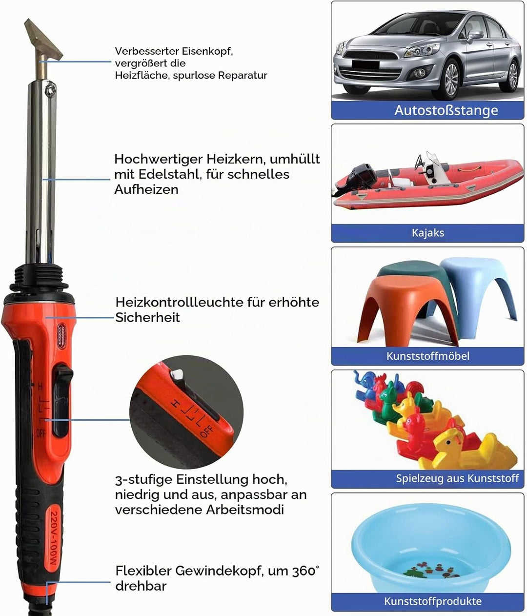 Kunststoff Schweissen,100W Multifunktion Lötkolben Set 3 Gang Einstellung Kunststoff Schweissgerät K