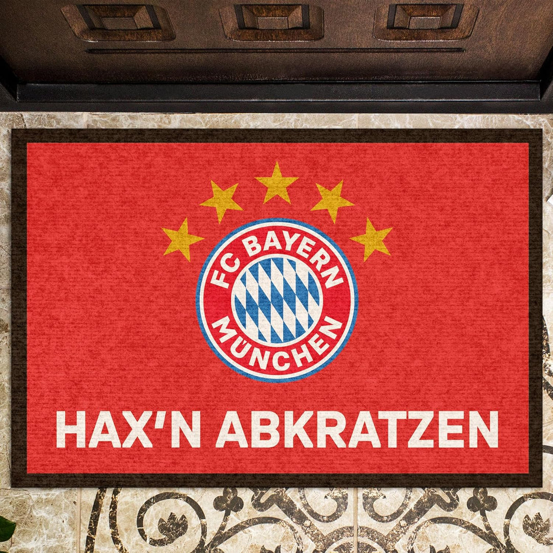FC Bayern München Fussmatte Hax'n abkratz'n ! 60 cm x 40 cm Schmutzfangmatte mit Rutschfester PVC Un