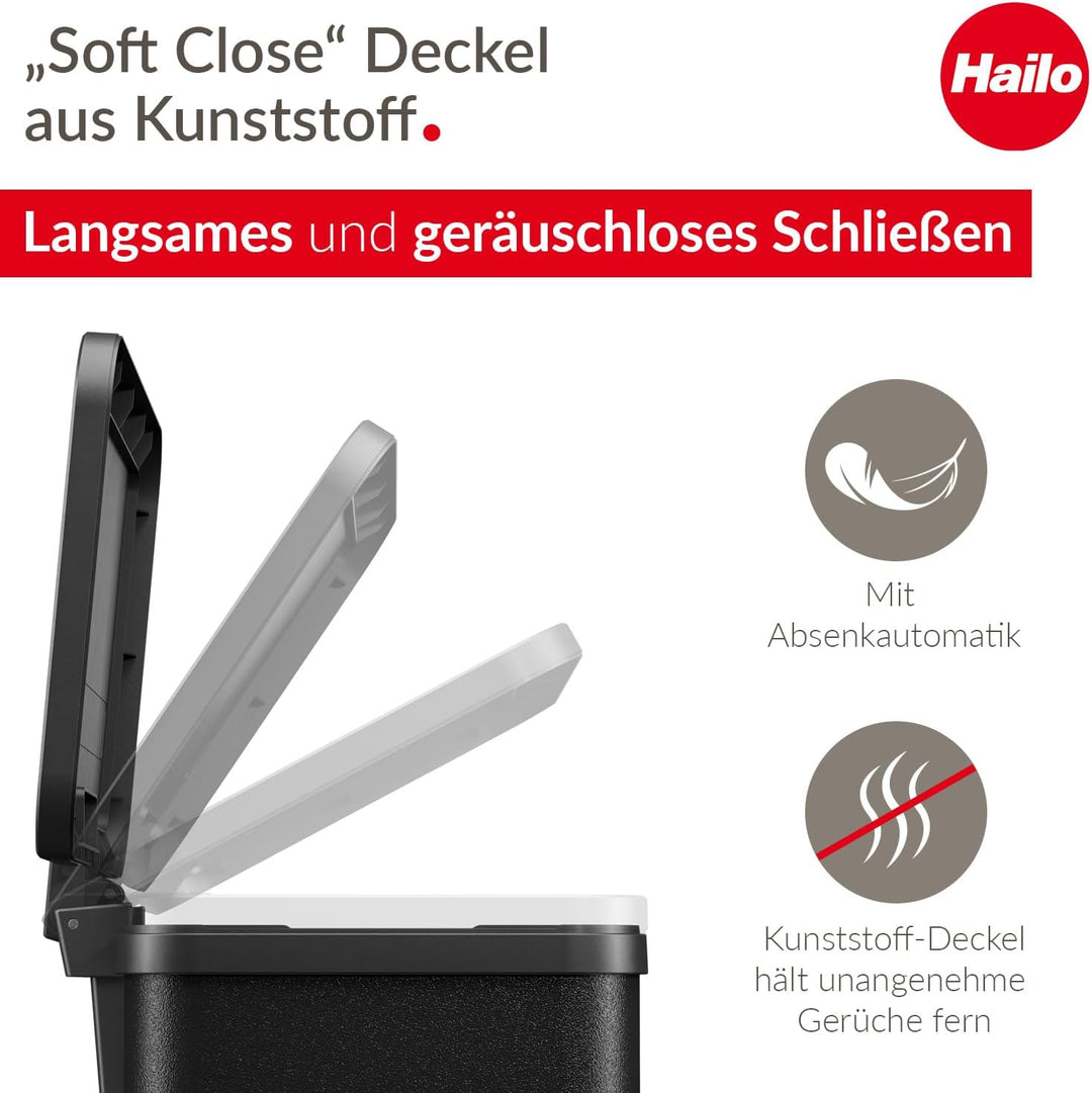 Hailo Öko duo Plus L Tret-Mülltrenner - freistehender 17+9 Liter Doppelmülleimer aus Stahlblech - Mü