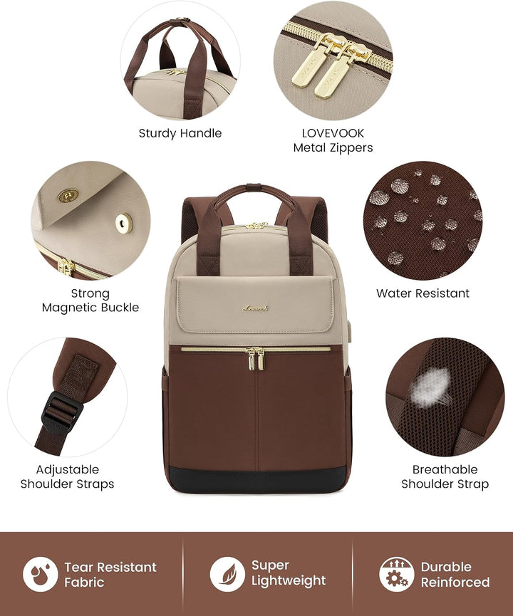 LOVEVOOK Rucksack Damen, Schulrucksack Teenager Mädchen 15,6 Zoll mit Laptopfach, Wasserdicht Schult