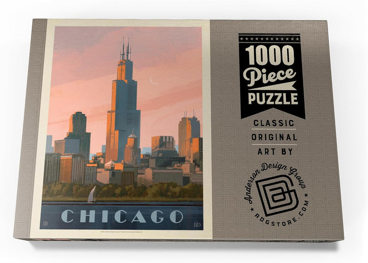 Chicago Skyline: Lake Michigan, Vintage Poster - Premium 1000 Teile Puzzle - MyPuzzle Sonderkollekti