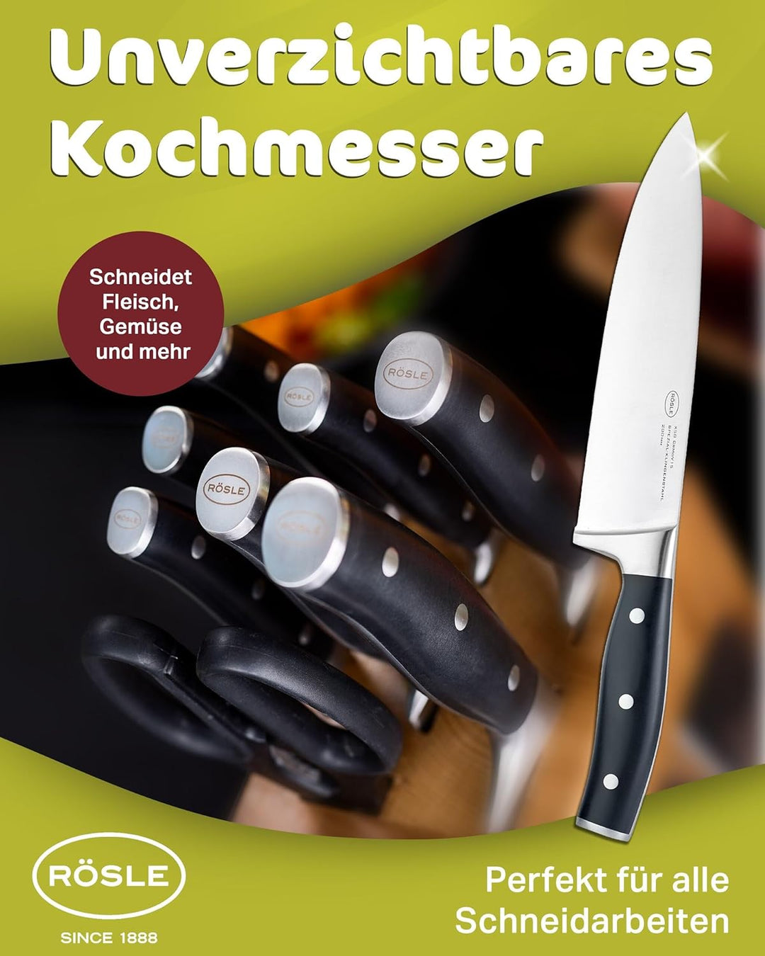 RÖSLE Kochmesser Tradition, Hochwertiges Küchenmesser zum Schneiden von Fleisch, Fisch, Geflügel und