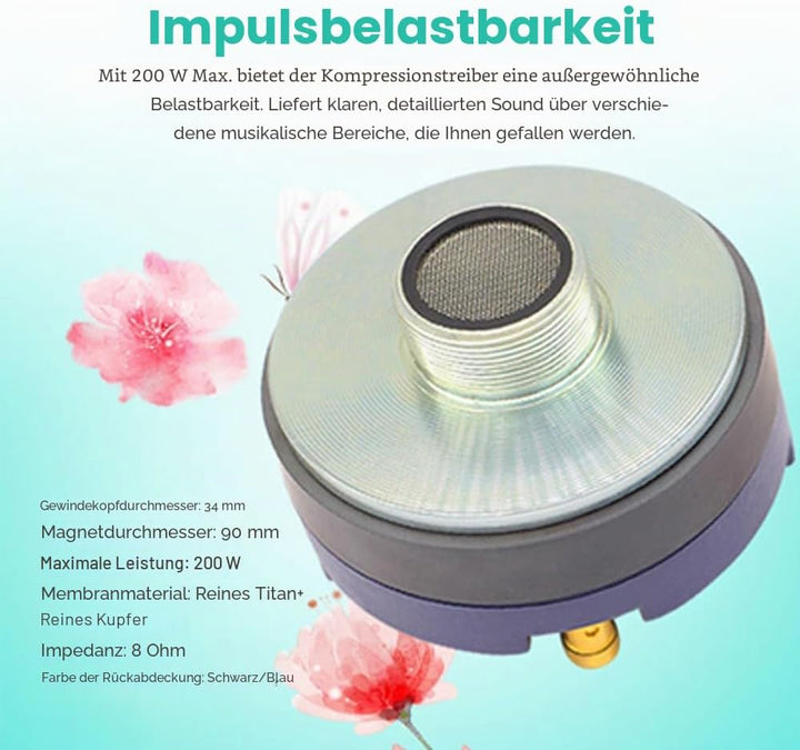 Yctze 200W Tweeter Treble -Kompressionstreiber mit Premium -Magnetmetallkonstruktion für das Zubehör